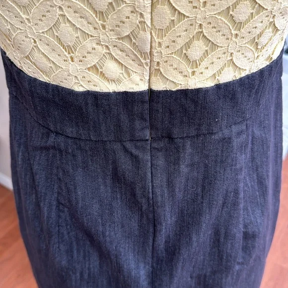 🍀2/10.00, Alyx dress yellow lace jewelry closure top denim zip down back ,excell - Picture 8 of 10